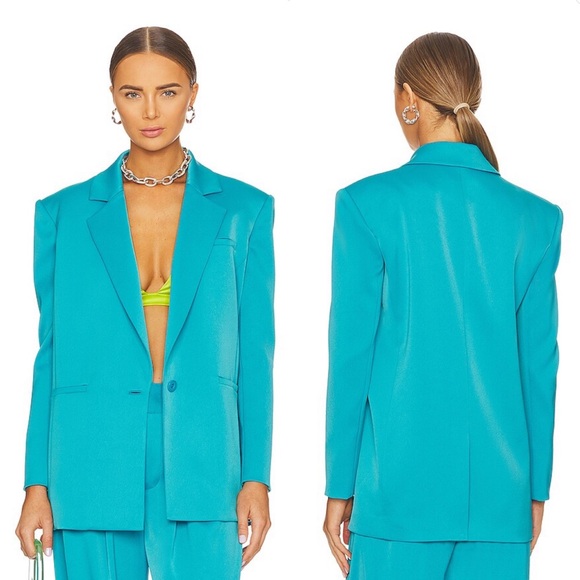 NEW NWOT Alice + Olivia Shan Strong Shoulder Blazer In Ocean Floor - Picture 1 of 9